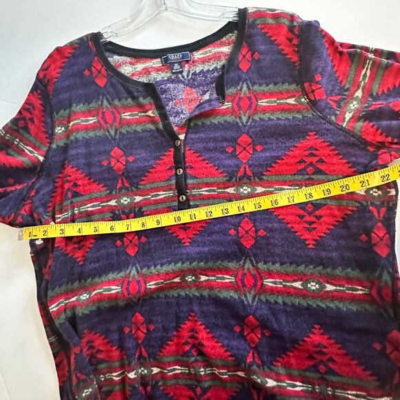 Chaps Southwest Henley Thermal Womens Size 3X Aztec Tribal Waffle Knit Top Shirt - Picture 7 of 9